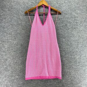 ModOnTrend Dress Women L Large Pink Geometric Shift Midi Sleeveless Halter Neck